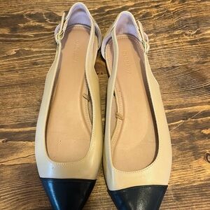 Old Navy Two-Tone Beige and Black Pointed Cap Toe Slingback Flats